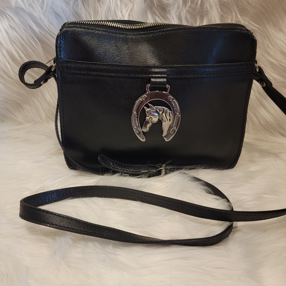 Patricia Nash Heritage Horseshoe Medallion Nazaire Leather Crossbody Black 🖤 🐴 - Picture 8 of 15